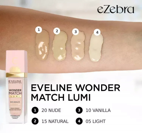 Eveline Cosmetics Wonder Match Lumi Foundation SPF 20 Сияющая тональная основа (05 Light Rose)